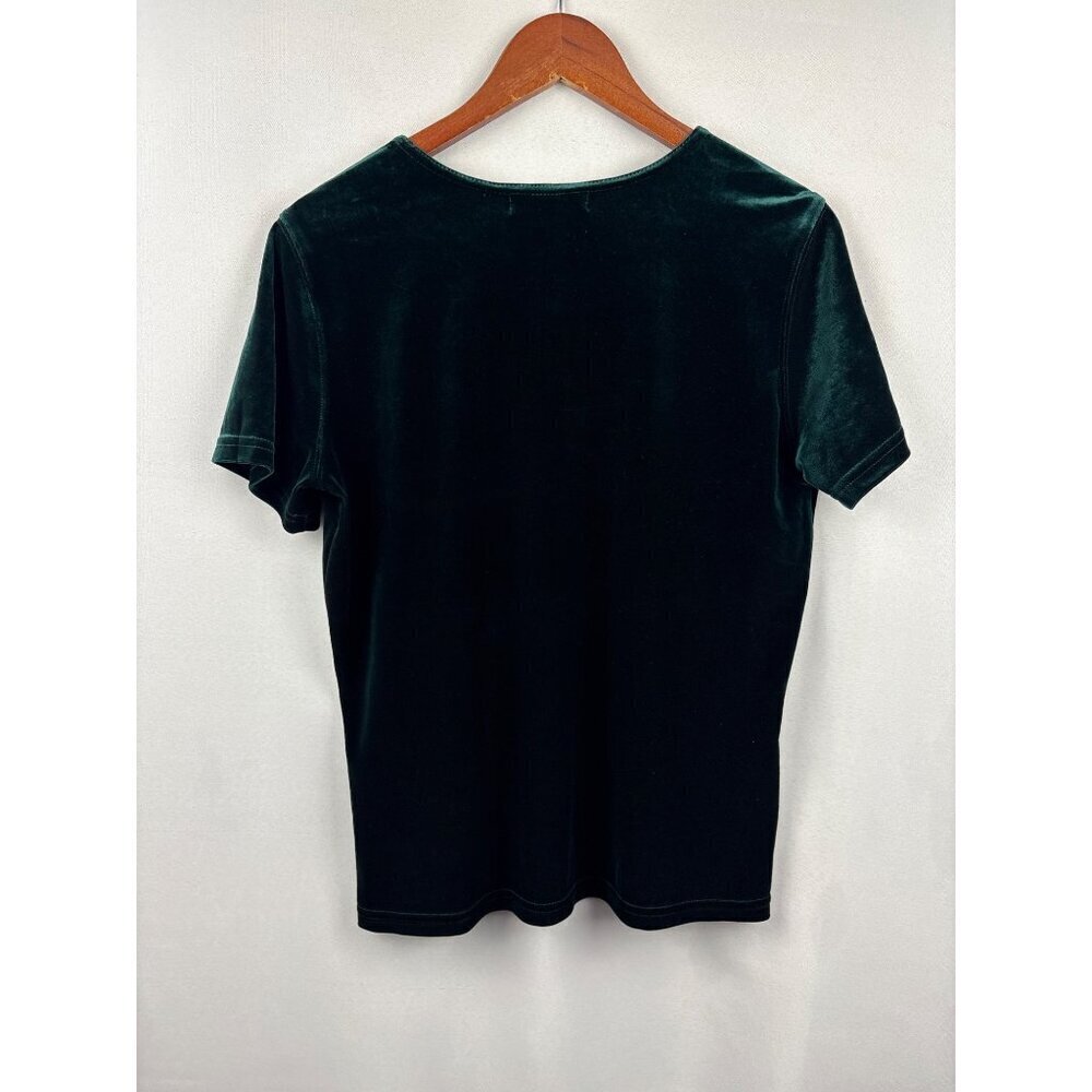 Women’s Karen Kane Large Emerald Green Velvet Short Sleeve Blouse - Picture 2 of 5